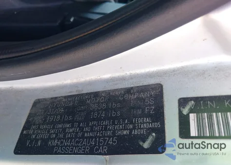 2010 Hyundai Accent Gls z USA, uszkodzony, nr VIN KMHCN4AC2AU415745